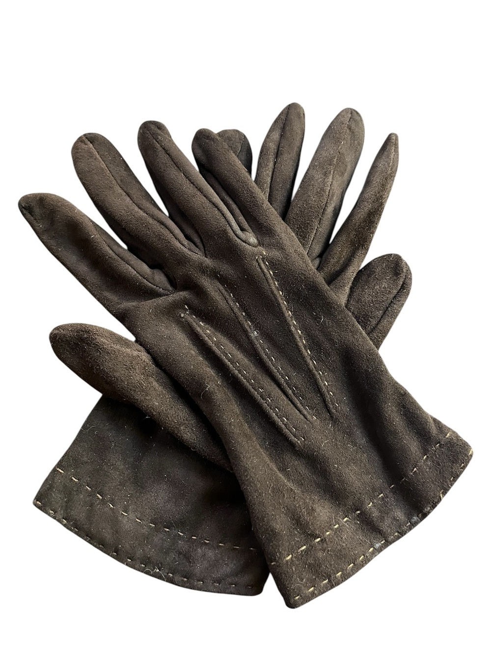Tanner Genuine Suede Leather Brown Gloves, Silk Lining, Women's 7, Italy